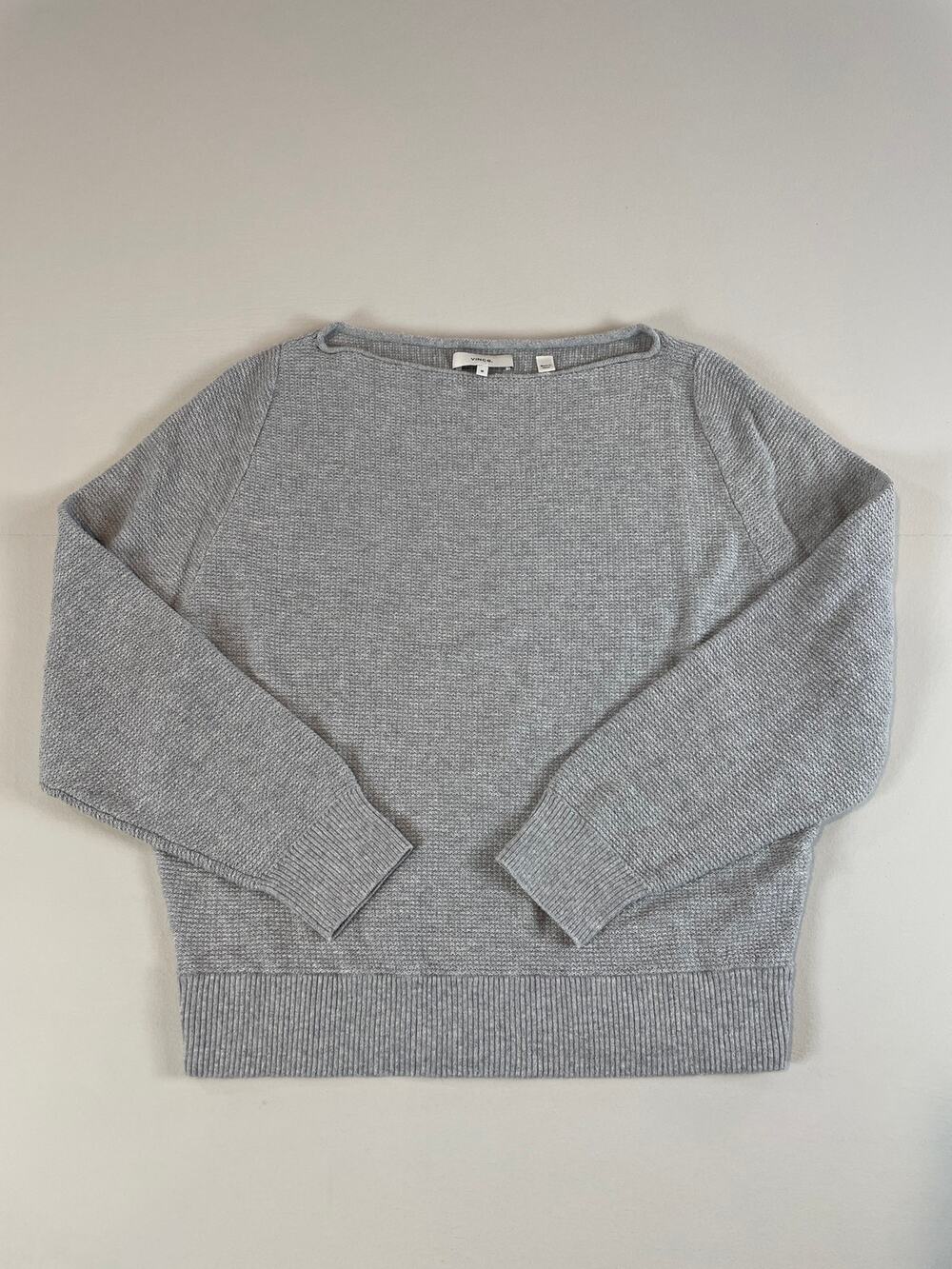 Vince Waffle Knit Top Size M Gray Long Sleeve Minimalist Elevated Basic